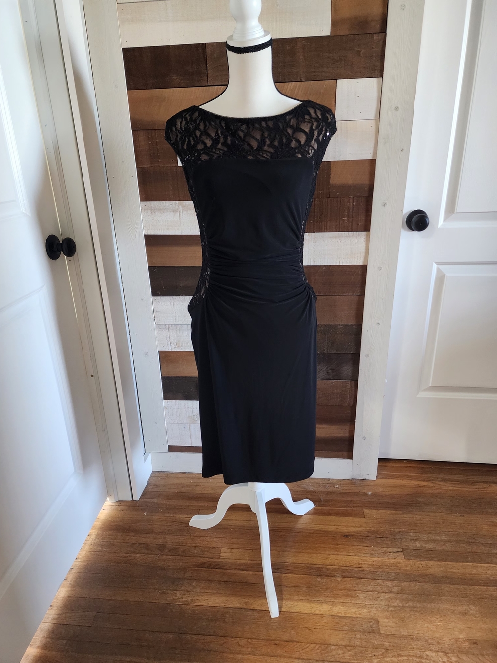 Ralph Lauren Black Lace-Detail Midi Sheath Dress